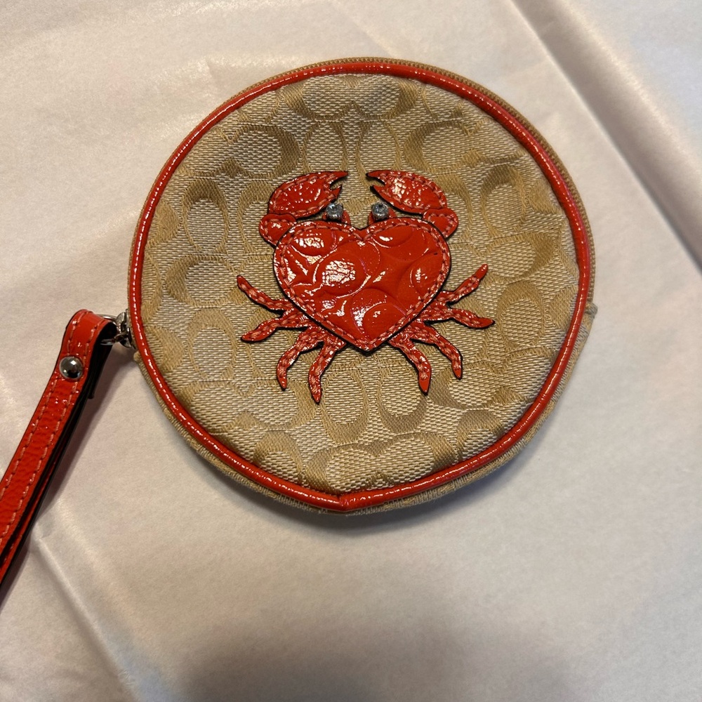 COACH Round Tan and Red Crab Coin Purse